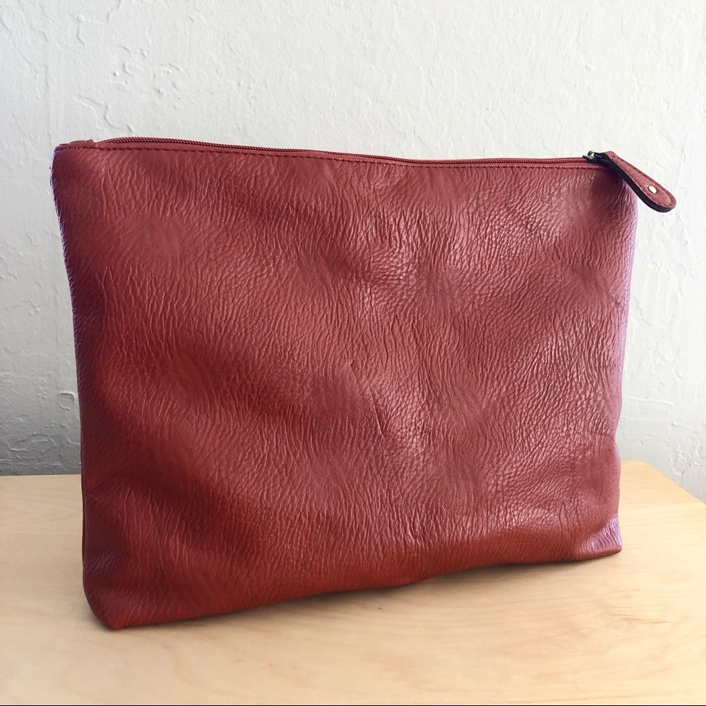 Free People Large Faux Leather Zipper Clutch Pouch
